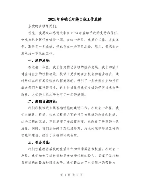 2024年乡镇长年终自我工作总结