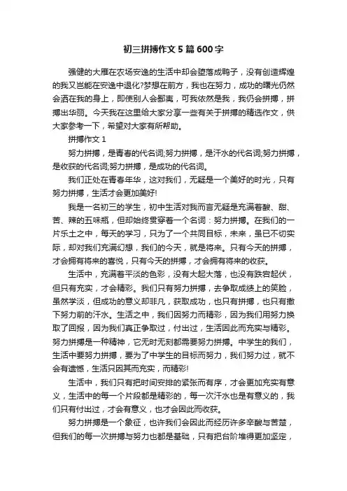 初三拼搏作文5篇600字
