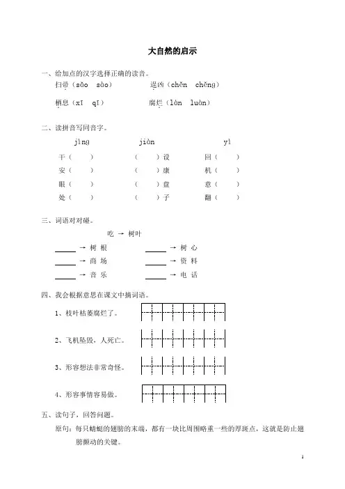 人教新课标语文四年级下册12大自然的启示(含答案)