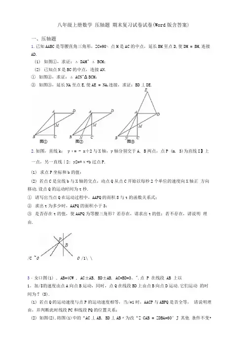 八年级上册数学压轴题期末复习试卷试卷(word版含答案)