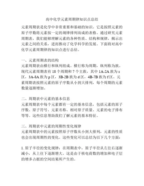 高中化学元素周期律知识点总结