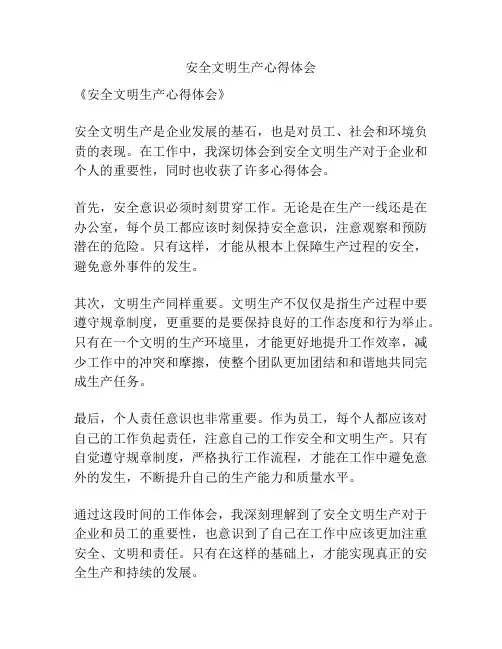 安全文明生产心得体会