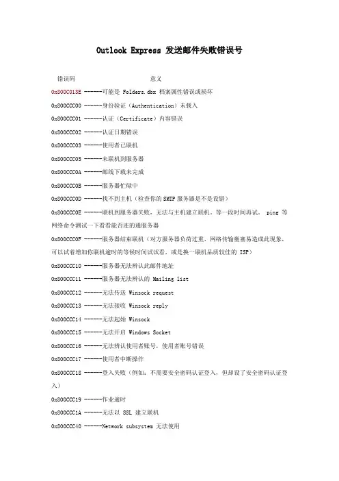 Outlook Express 发送邮件失败错误号