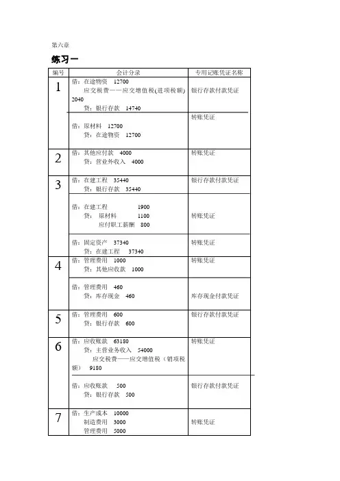 基础会计学第六章答案
