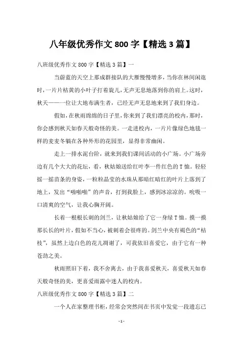 八年级优秀作文800字【3篇】