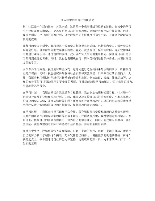刚入初中的学习计划和感受