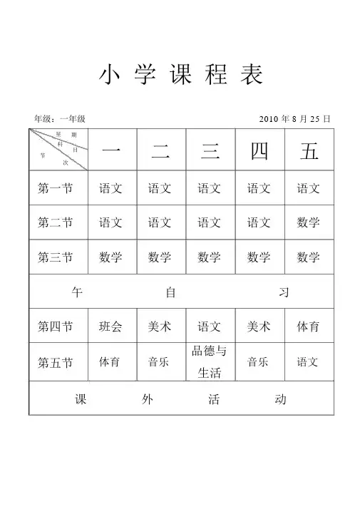 小学学校各年级各班课程表.doc