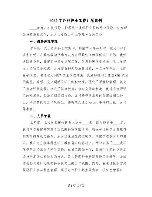 2024年外科护士工作计划范例(三篇)
