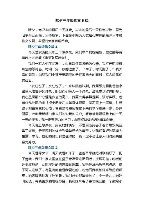 除夕三年级作文5篇
