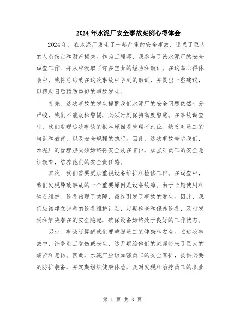 2024年水泥厂安全事故案例心得体会