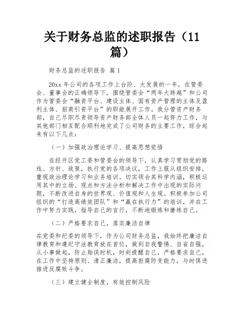 关于财务总监的述职报告(11篇)