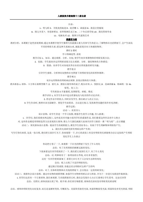 人教版新课标小学美术六年级下册全册教案