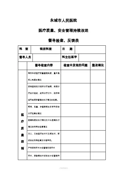 医疗质量、安全管理持续改进督查表
