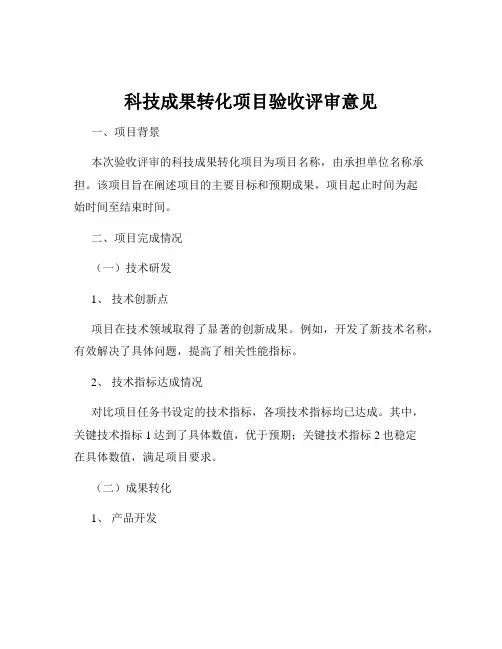 科技成果转化项目验收评审意见