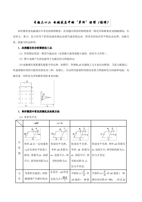 2020年高考物理双基突破：专题32-电磁感应中的“单杆”模型(精讲)
