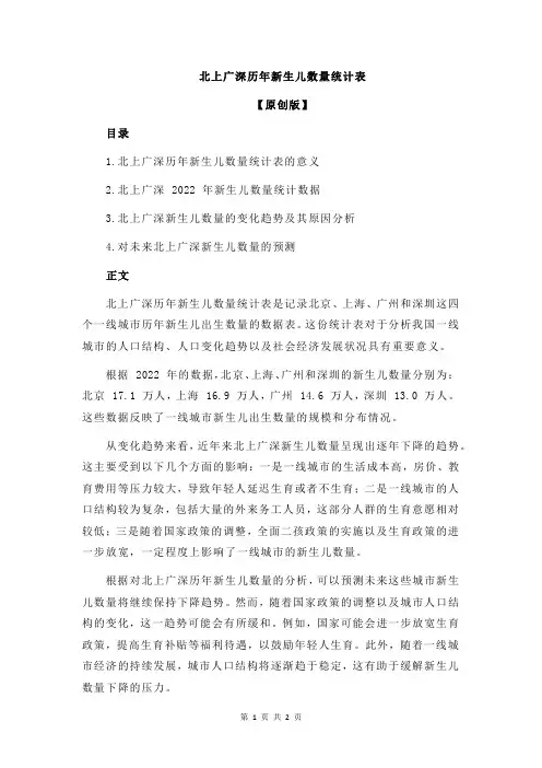 北上广深历年新生儿数量统计表