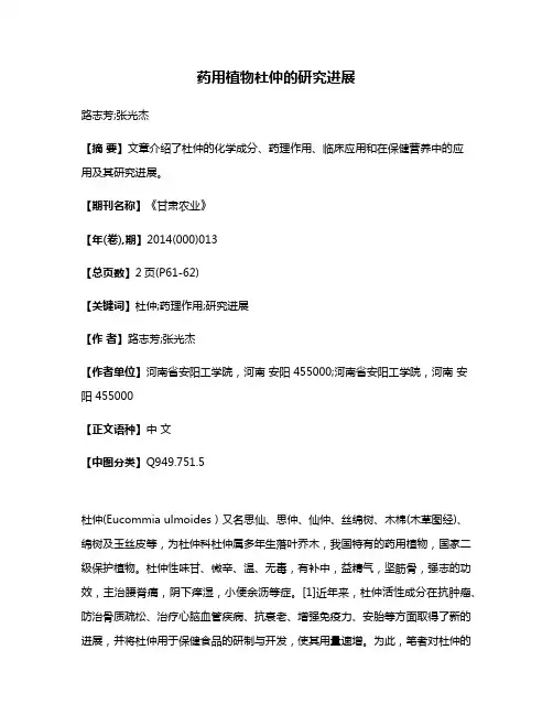 药用植物杜仲的研究进展