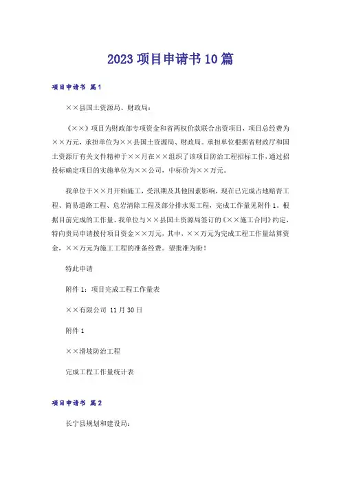 2023项目申请书10篇