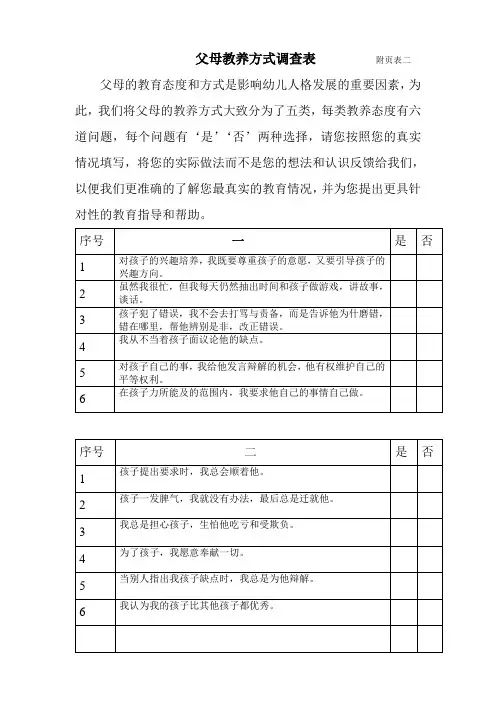 父母教养方式调查表
