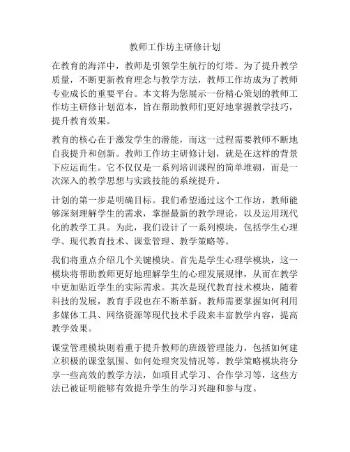 教师工作坊主研修计划