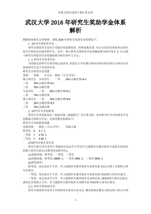--武汉大学研究生奖助学金体系解析