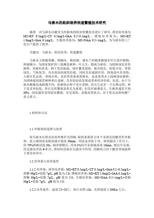 马褂木的组织培养快速繁殖技术研究