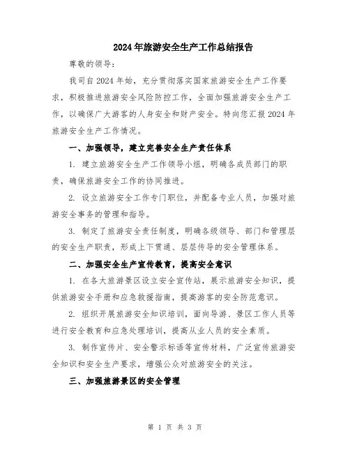 2024年旅游安全生产工作总结报告