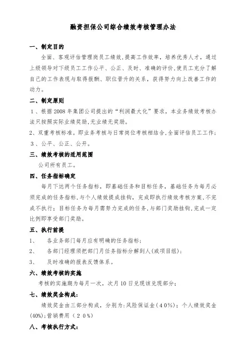 融资担保公司绩效考核办法