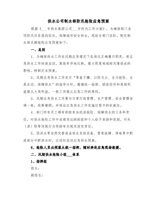 供水公司制水部防汛抢险应急预案(二篇)