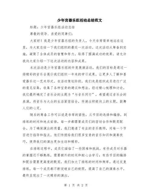 少年宫器乐组活动总结范文