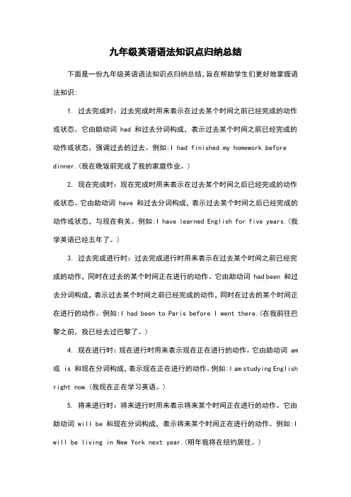 九年级英语语法知识点归纳总结