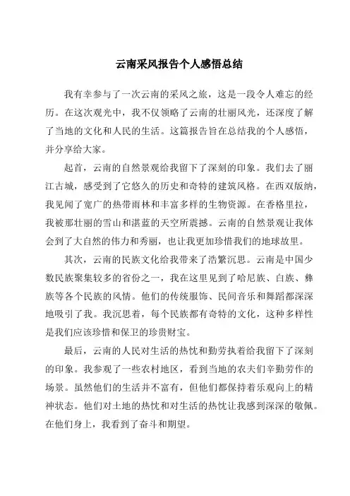 云南采风报告个人感悟总结