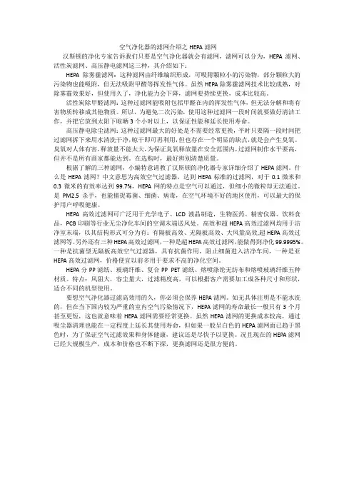 空气净化器的滤网介绍之HEPA滤网