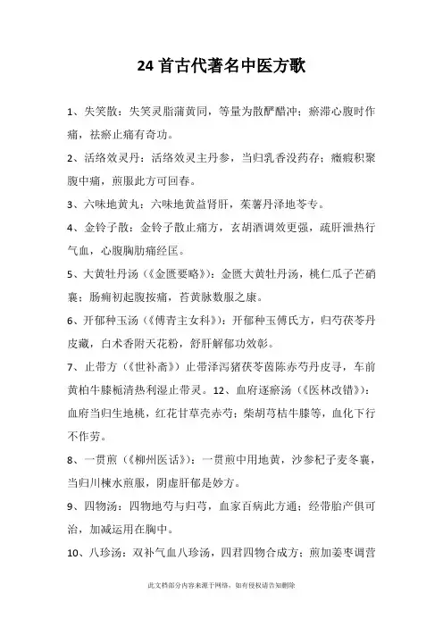 24首古代著名中医方歌