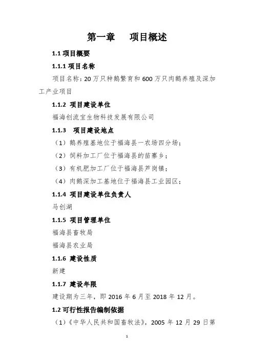 20万只种鹅繁育和600万只肉鹅养殖及深加工项目可行性研究报告