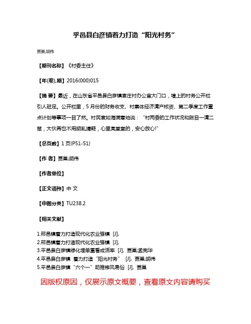 乎邑县白彦镇着力打造“阳光村务”