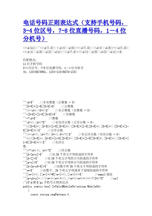 电话号码正则表达式