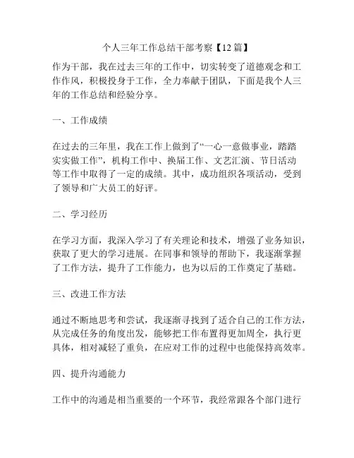 个人三年工作总结干部考察【12篇】