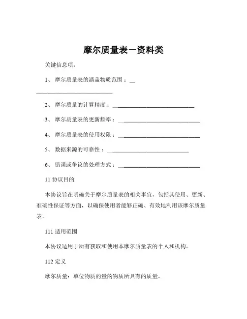 摩尔质量表-资料类
