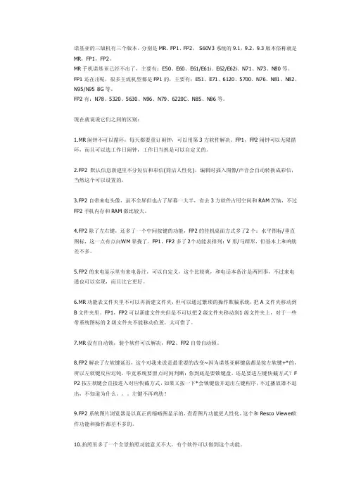 诺基亚S60v3手机MR、FP1、FP2三个版本的区别