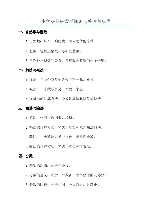 小学毕业班数学知识点整理与巩固