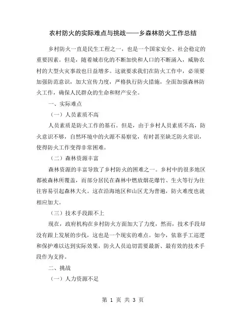 农村防火的实际难点与挑战——乡森林防火工作总结