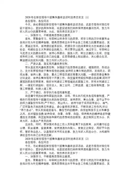 2020年在新任领导干部集体廉政谈话时的表态发言三篇