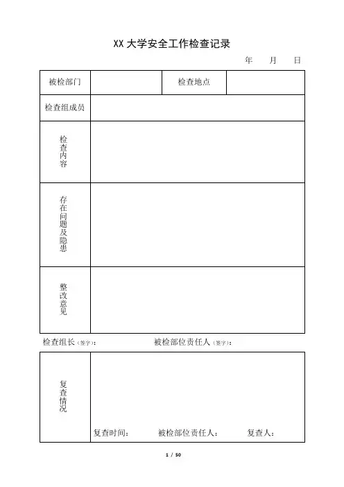大学安全工作检查记录表
