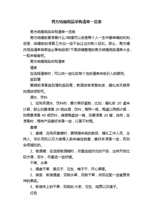 男方结婚用品采购清单一览表