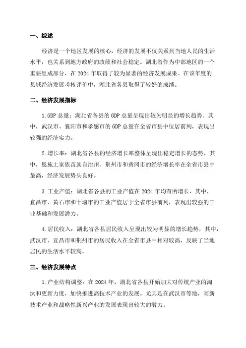 2024年湖北省县域经济发展考核评价报告