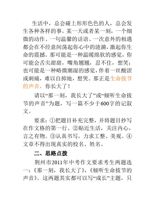 2011年中考满分作文写作思路点拨