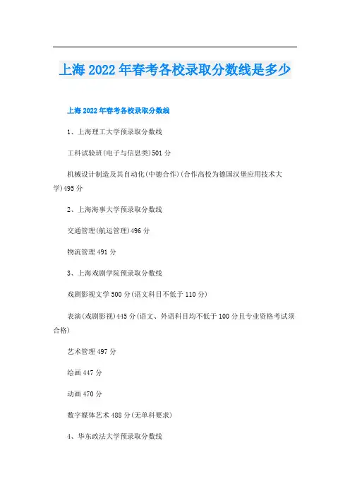 上海春考各校录取分数线是多少