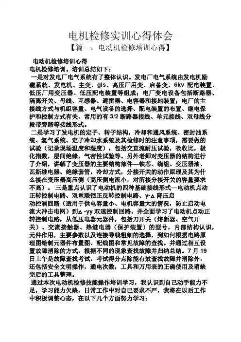 电机检修实训心得体会