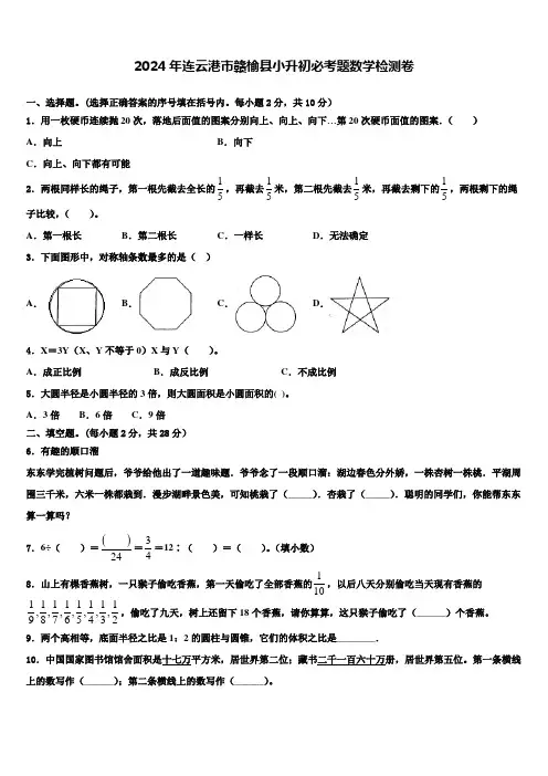 2024年连云港市赣榆县小升初必考题数学检测卷含解析